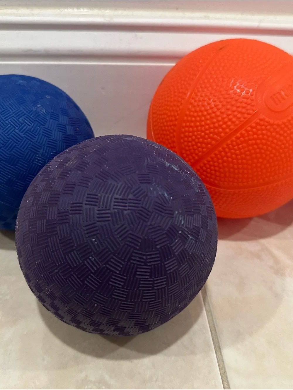 Set of Four Colorful Rubber Playground Balls - Orange, Blue, Pink, Navy Catch